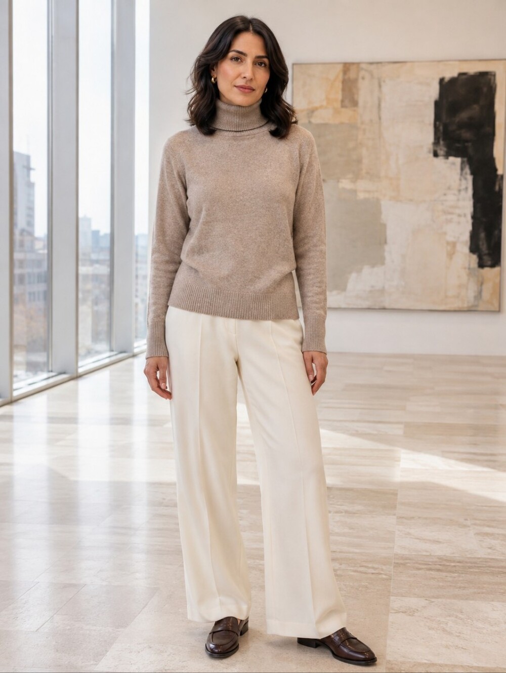 360 Cashmere 100% Cashmere Oatmeal Turtleneck Sweater XS